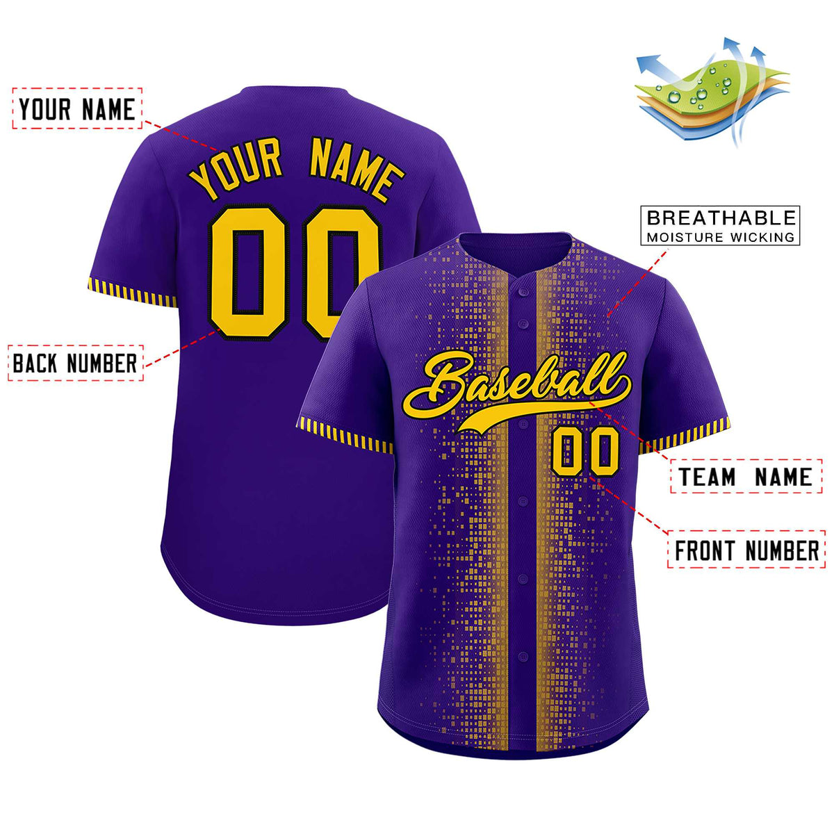 Custom Purple Gold Personalized Phonetic Rhythm Authentic Baseball Jersey | KXKSHOP