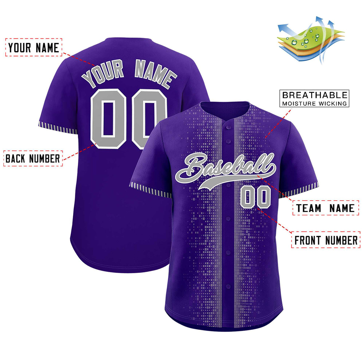 Custom Purple Gray Personalized Phonetic Rhythm Authentic Baseball Jersey | KXKSHOP