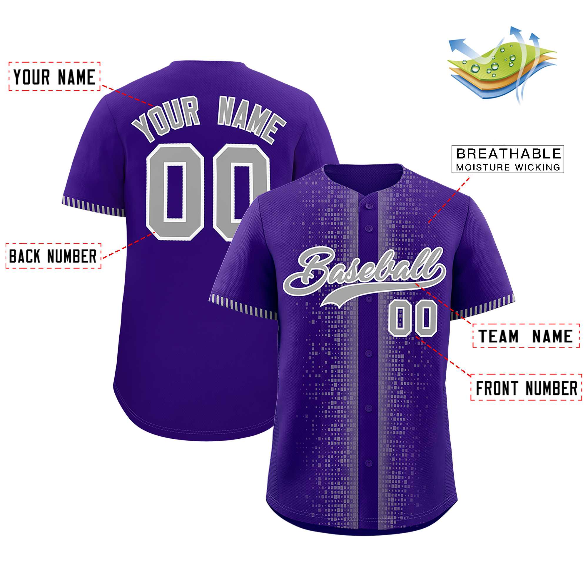 Custom Purple Gray Personalized Phonetic Rhythm Authentic Baseball Jersey | KXKSHOP