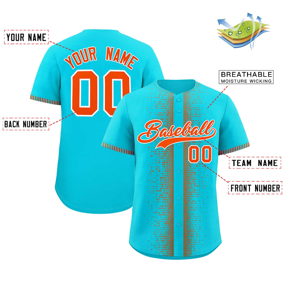 Custom Aqua Orange Personalized Phonetic Rhythm Authentic Baseball Jersey | KXKSHOP
