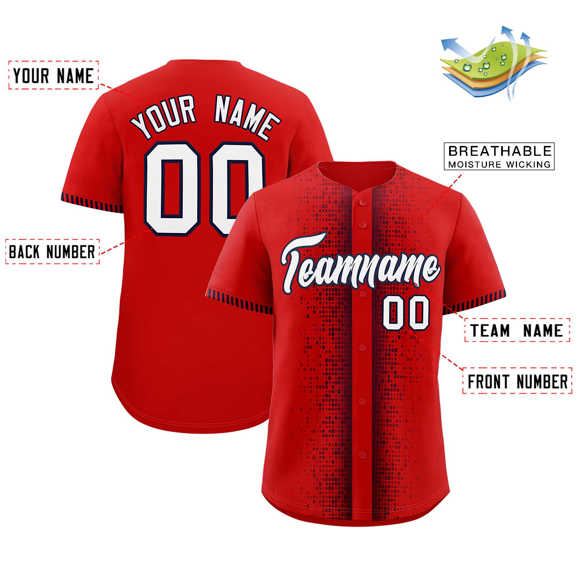 Custom Red Navy Personalized Phonetic Rhythm Authentic Baseball Jersey | KXKSHOP