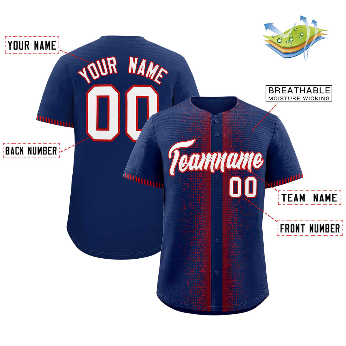Custom Navy Red Personalized Phonetic Rhythm Authentic Baseball Jersey | KXKSHOP