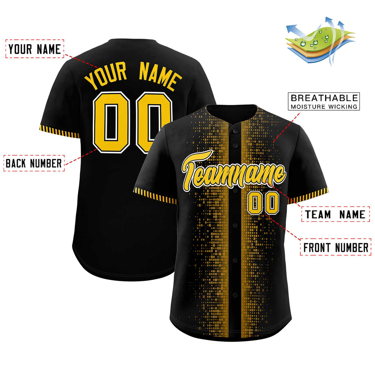 Custom Black Gold Personalized Phonetic Rhythm Authentic Baseball Jersey | KXKSHOP