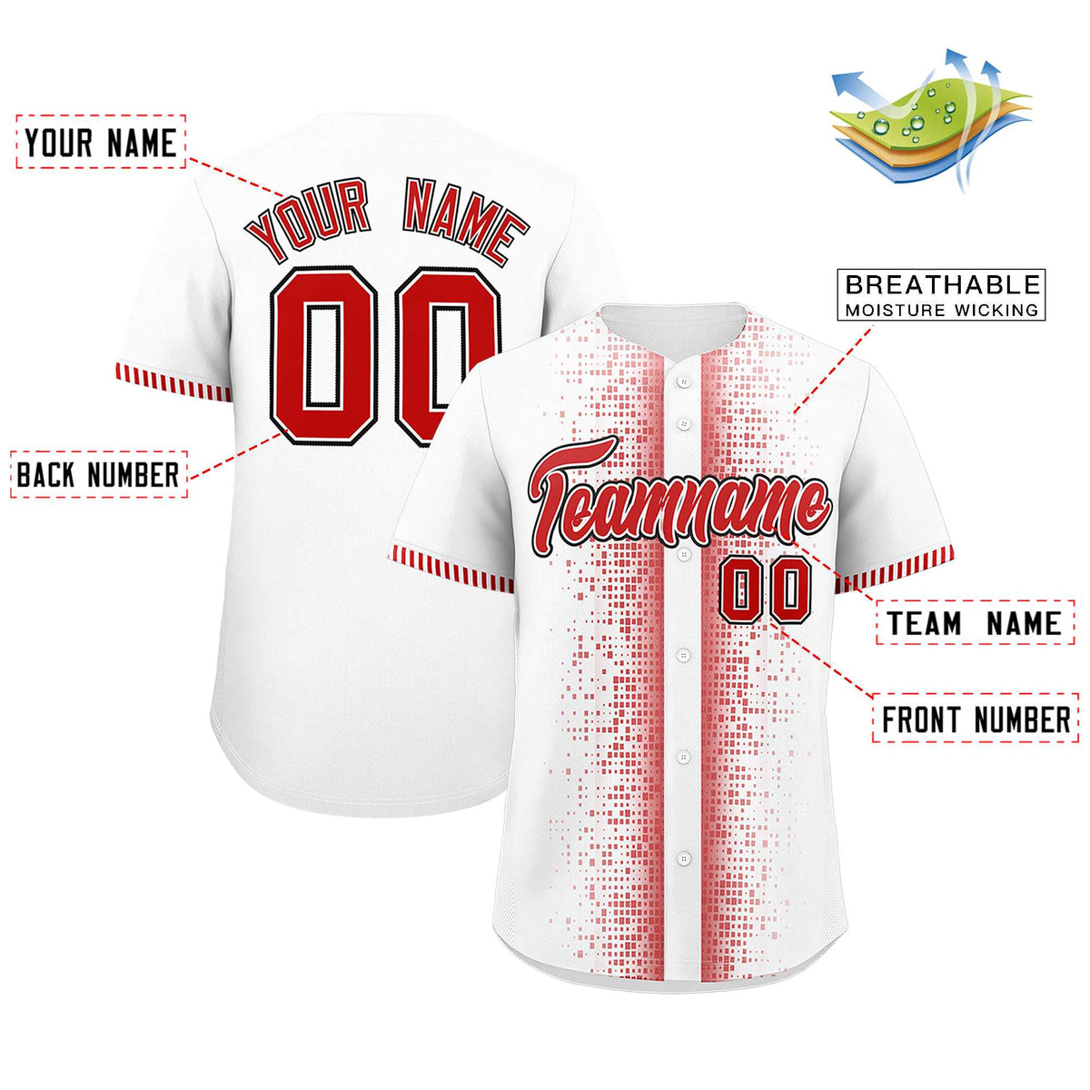 Custom White Red Personalized Phonetic Rhythm Authentic Baseball Jersey | KXKSHOP