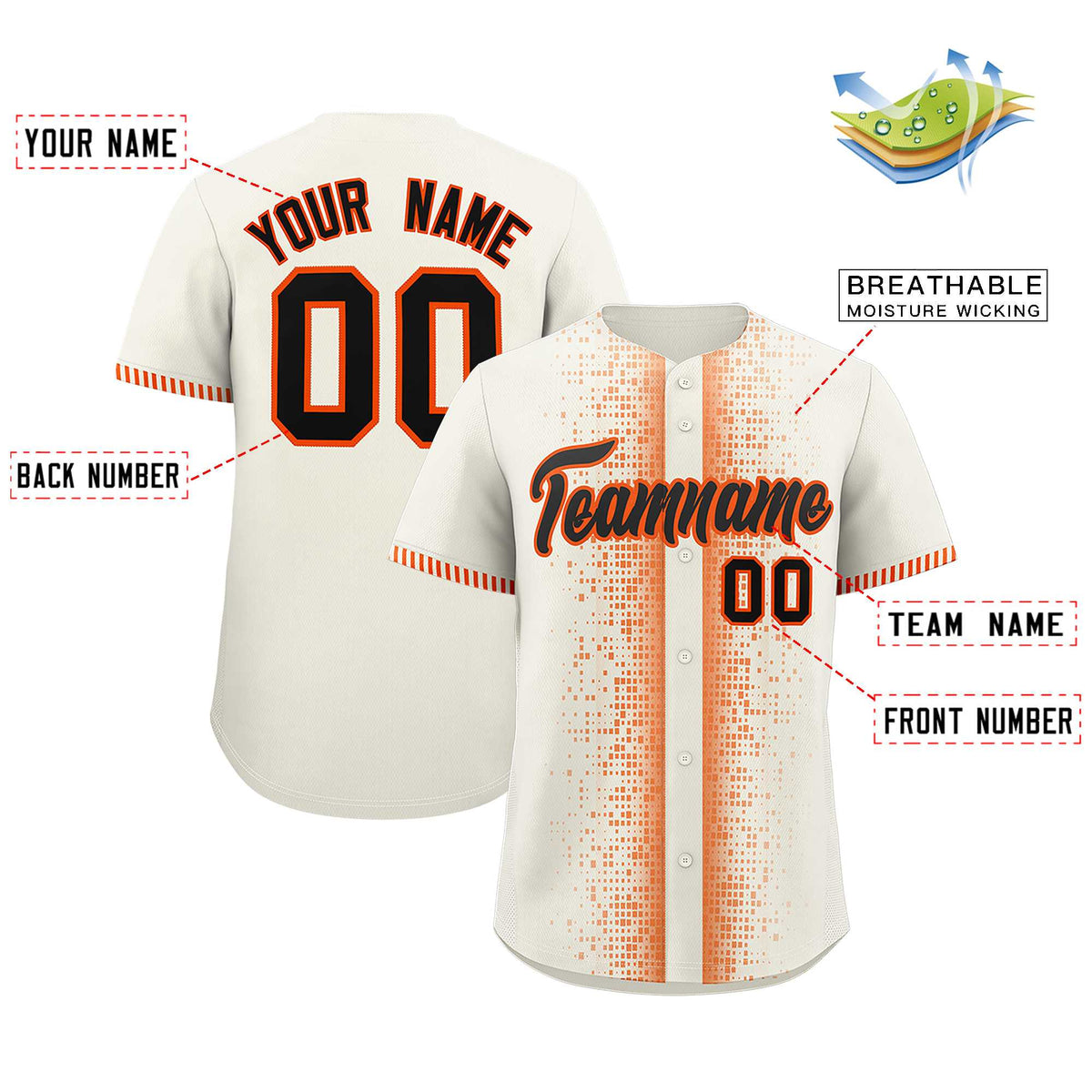 Custom Cream Orange Personalized Phonetic Rhythm Authentic Baseball Jersey | KXKSHOP