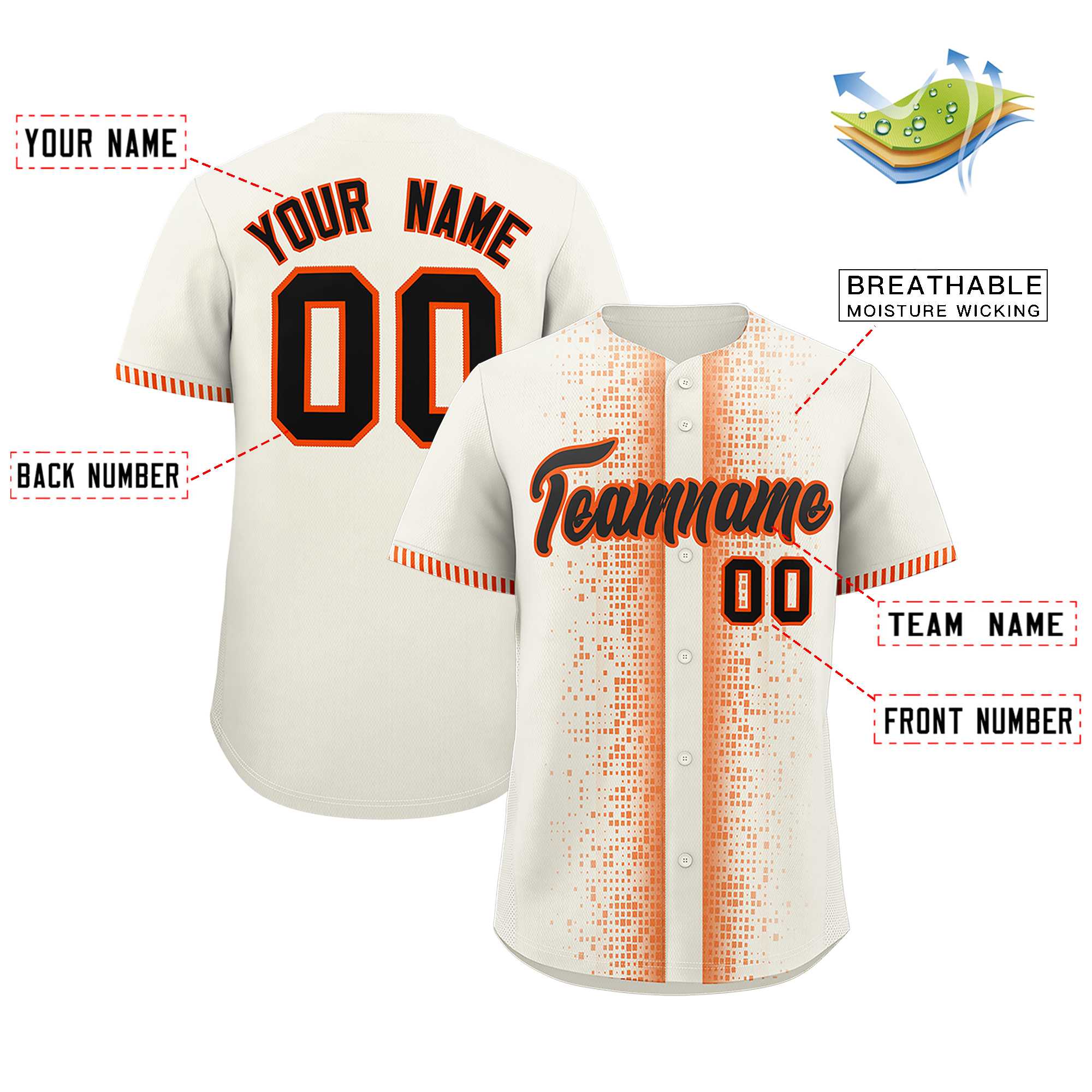 Custom Cream Orange Personalized Phonetic Rhythm Authentic Baseball Jersey | KXKSHOP