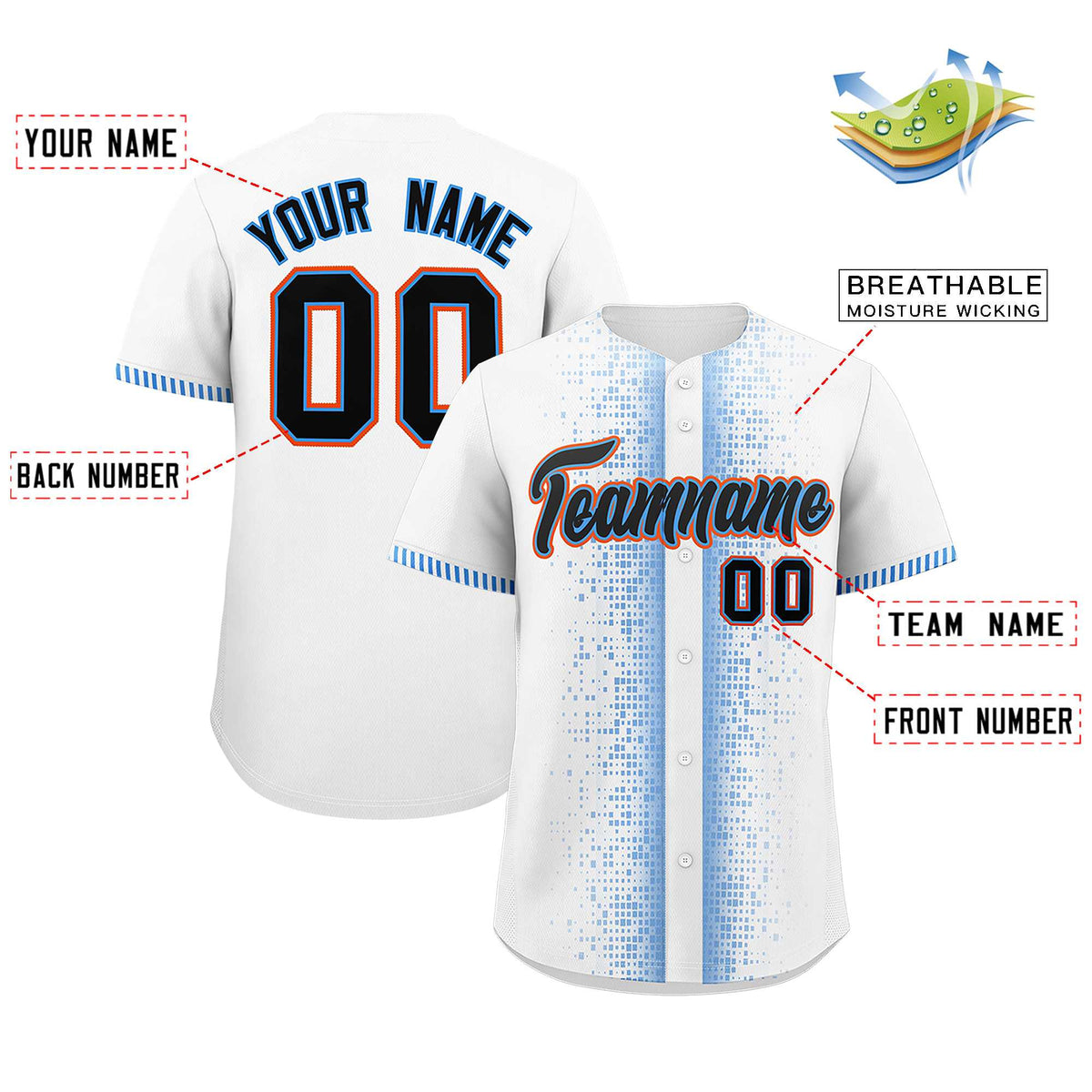 Custom White Powder Blue Personalized Phonetic Rhythm Authentic Baseball Jersey | KXKSHOP