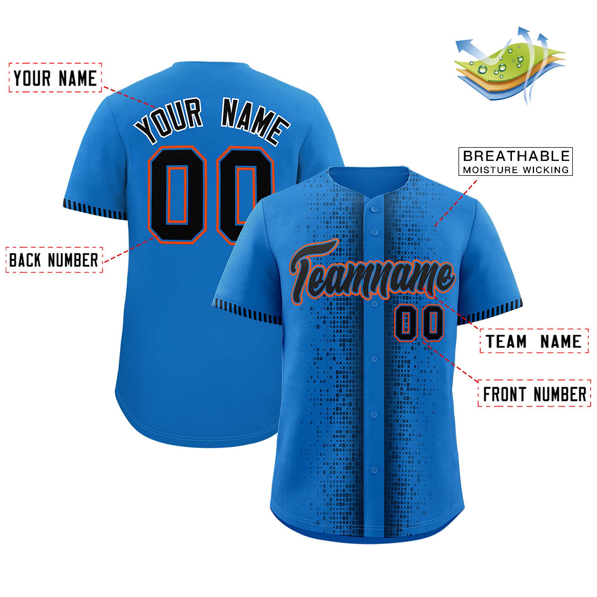 Custom Powder Blue Black Personalized Phonetic Rhythm Authentic Baseball Jersey | KXKSHOP
