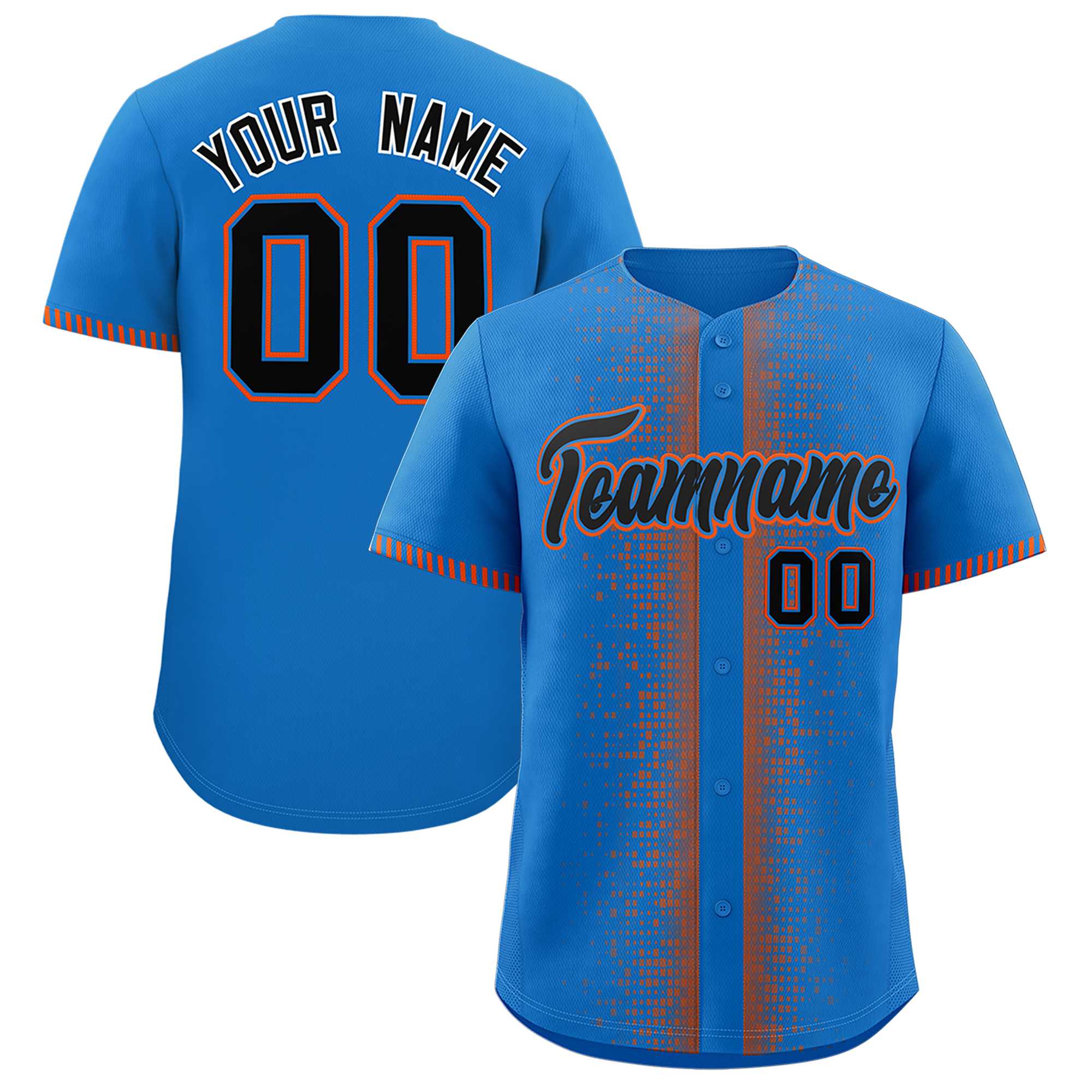 Custom Powder Blue Orange Personalized Phonetic Rhythm Authentic Baseball Jersey | KXKSHOP
