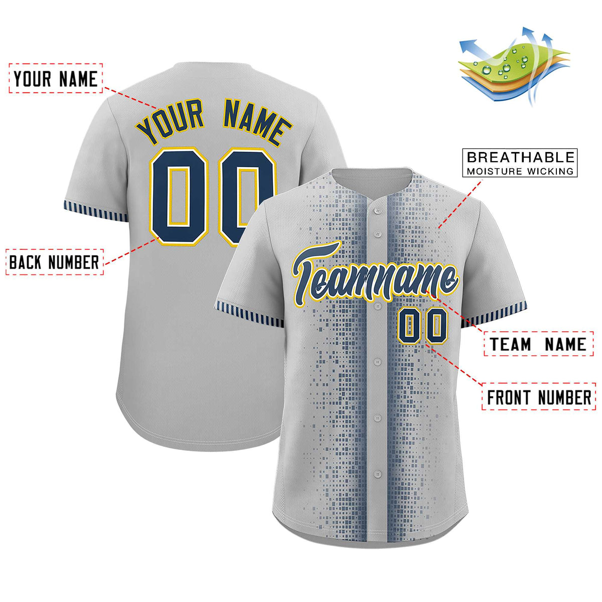 Custom Gray Midnight Blue Personalized Phonetic Rhythm Authentic Baseball Jersey | KXKSHOP