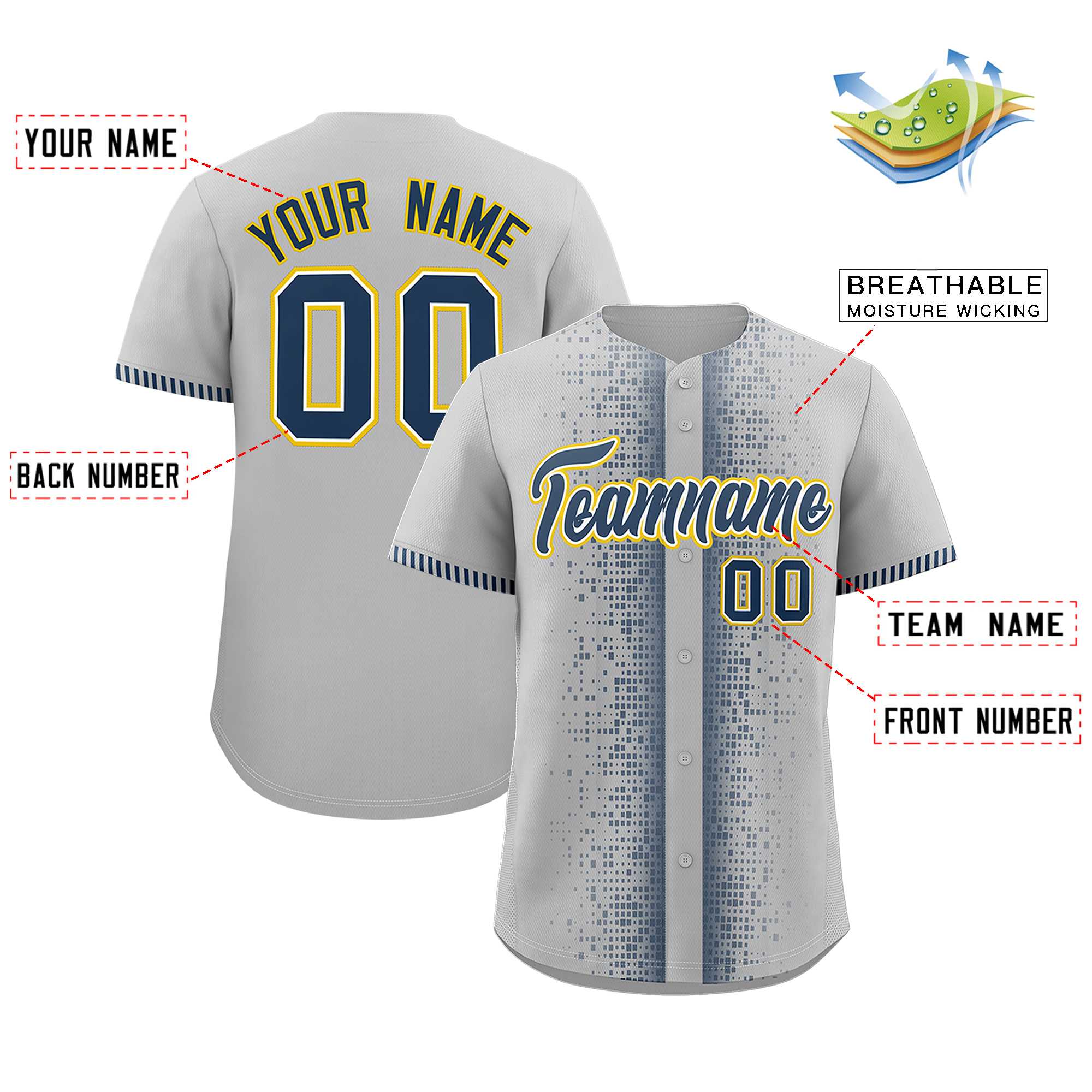 Custom Gray Midnight Blue Personalized Phonetic Rhythm Authentic Baseball Jersey | KXKSHOP