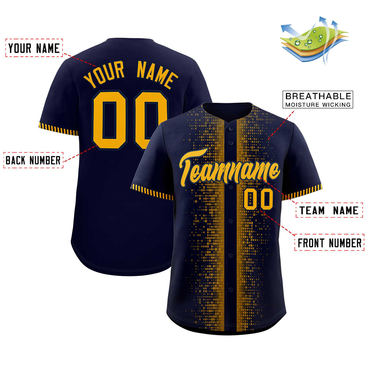 Custom Navy Yellow Personalized Phonetic Rhythm Authentic Baseball Jersey | KXKSHOP