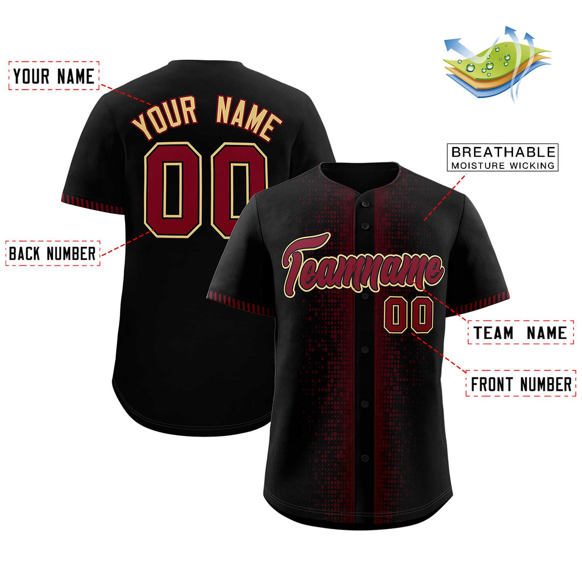 Custom Black Crimson Personalized Phonetic Rhythm Authentic Baseball Jersey | KXKSHOP