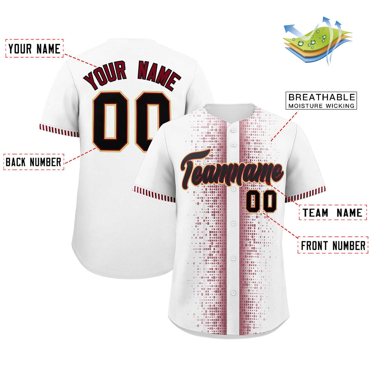 Custom White Crimson Personalized Phonetic Rhythm Authentic Baseball Jersey | KXKSHOP