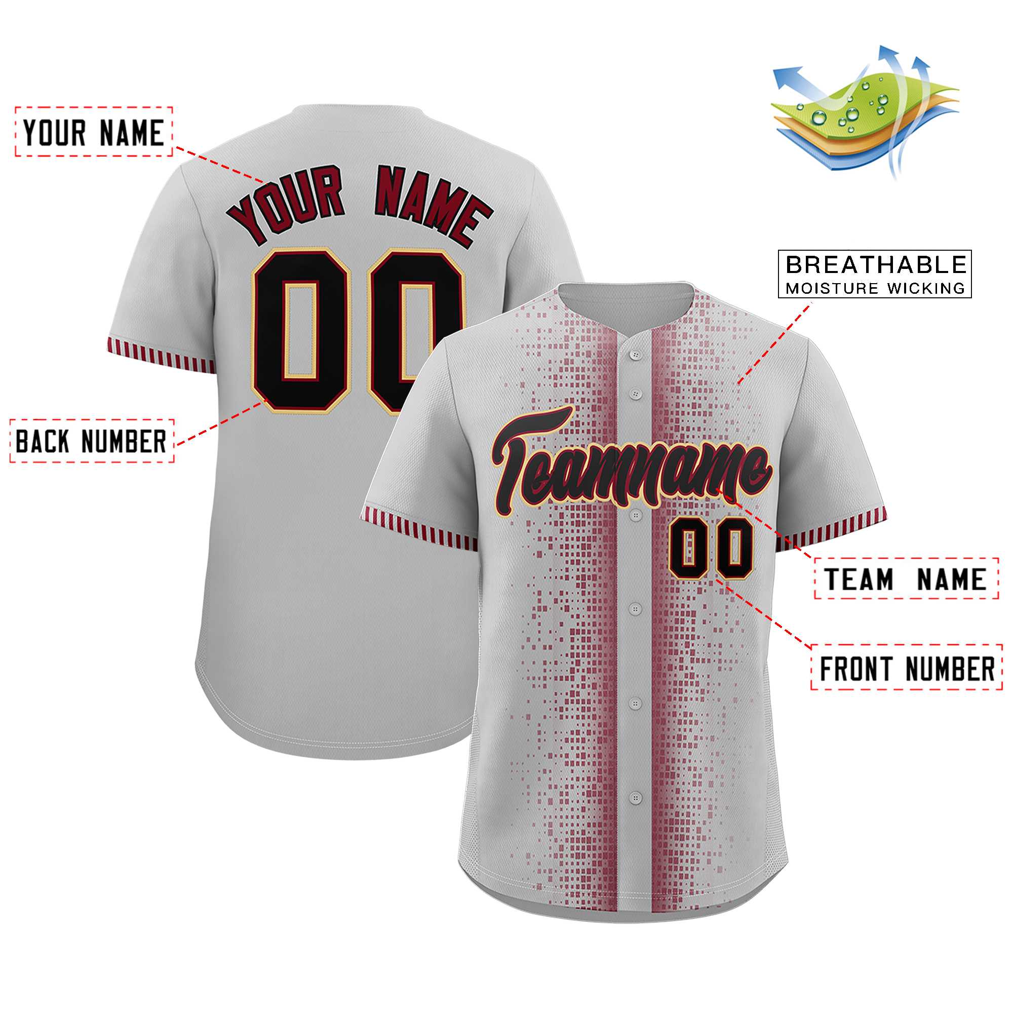 Custom Gray Crimson Personalized Phonetic Rhythm Authentic Baseball Jersey | KXKSHOP