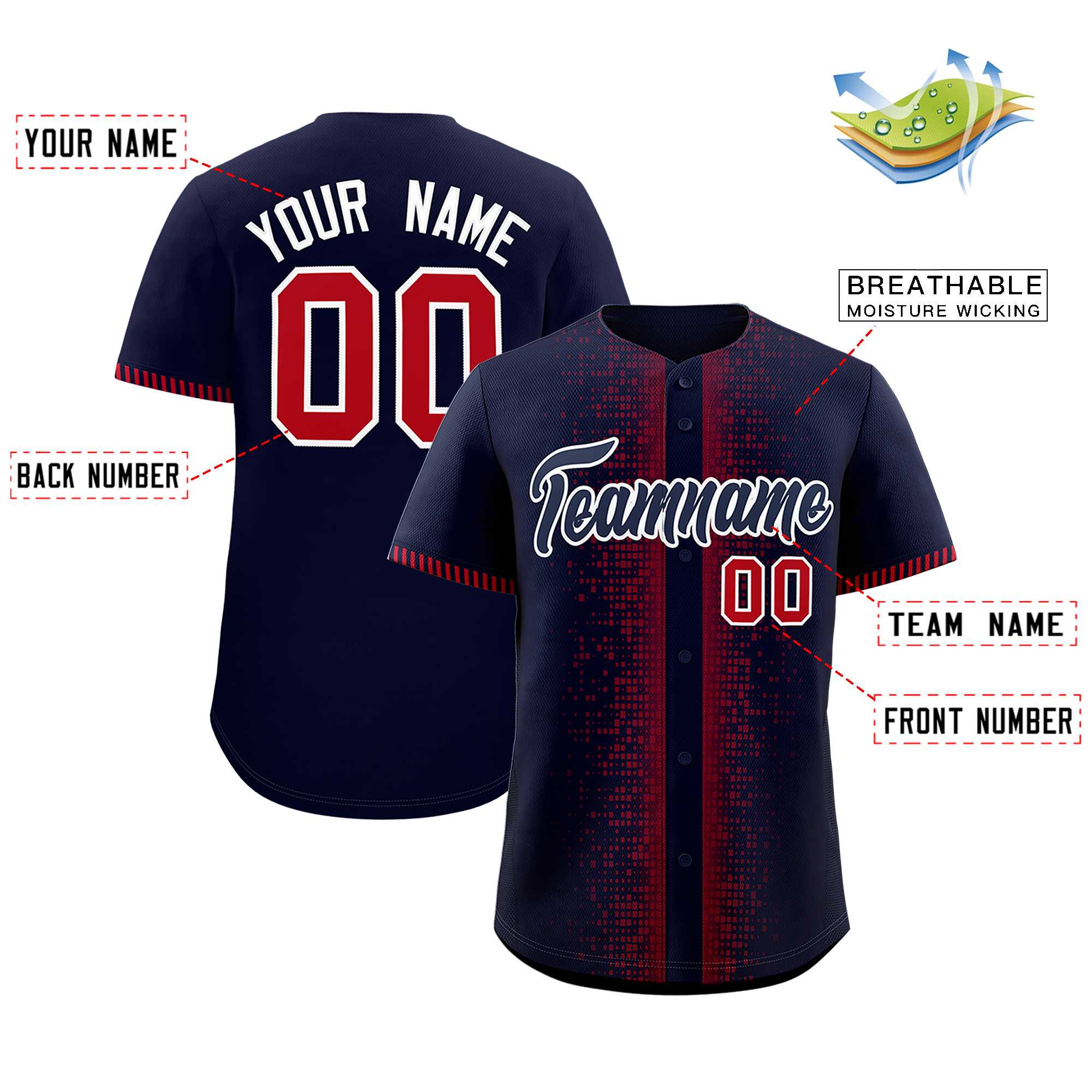 Custom Navy Red Personalized Phonetic Rhythm Authentic Baseball Jersey | KXKSHOP