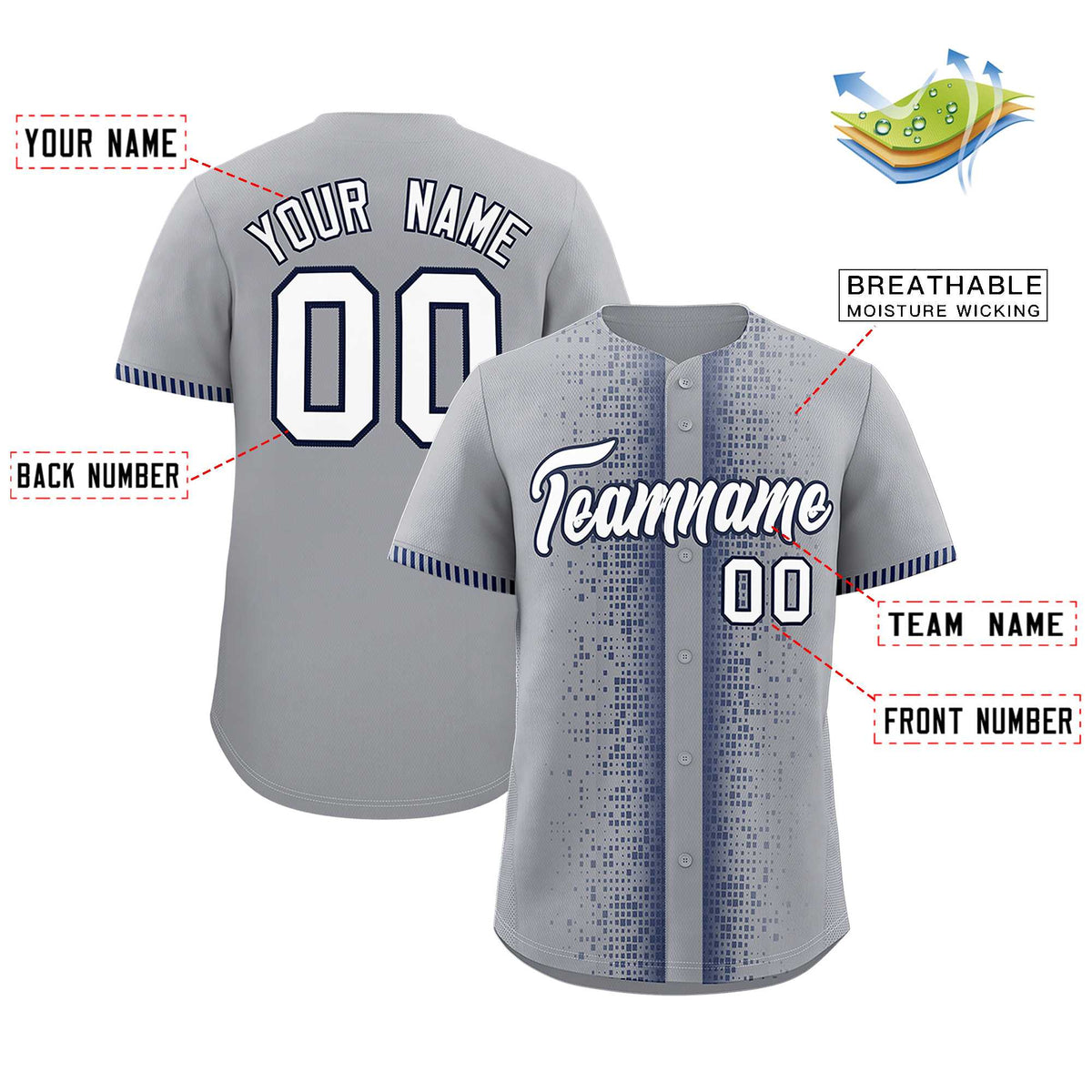 Custom Gray Navy Personalized Phonetic Rhythm Authentic Baseball Jersey | KXKSHOP