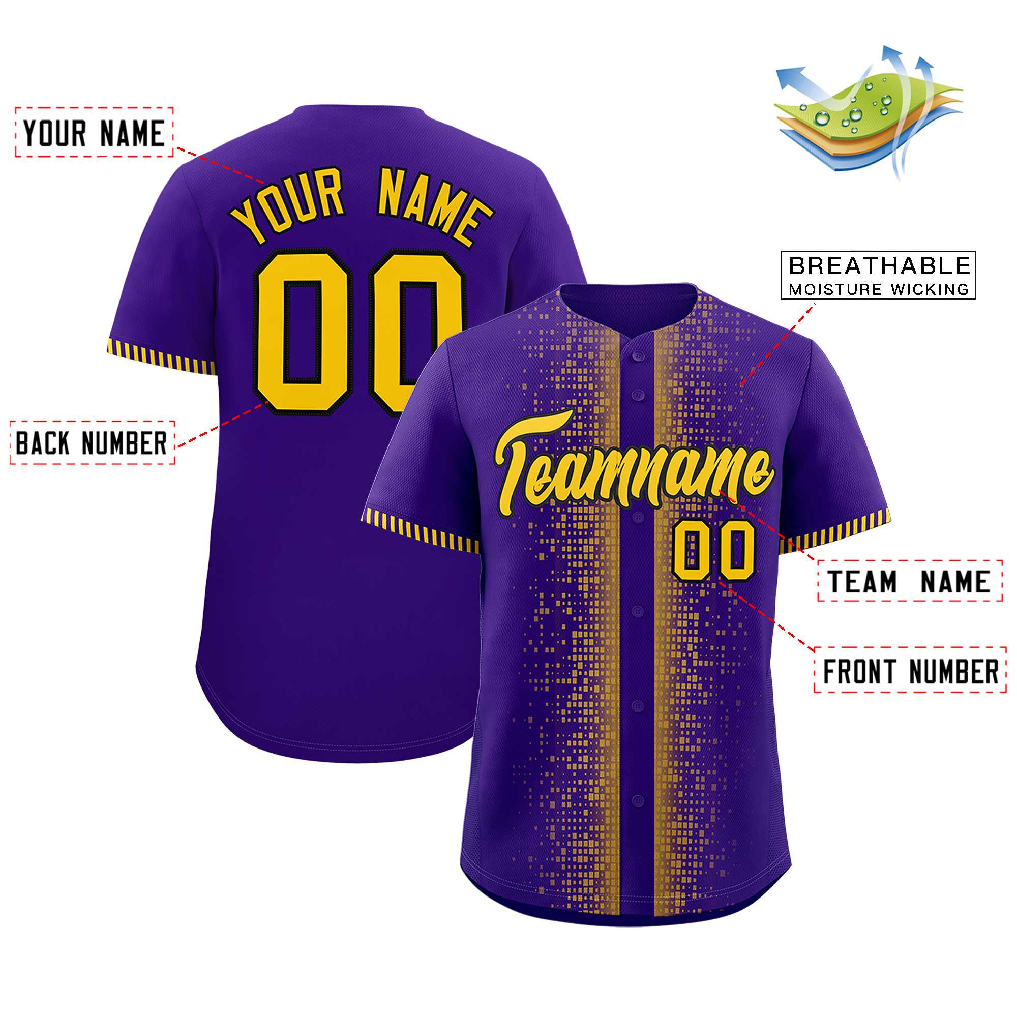 Custom Purple Gold Personalized Phonetic Rhythm Authentic Baseball Jersey | KXKSHOP