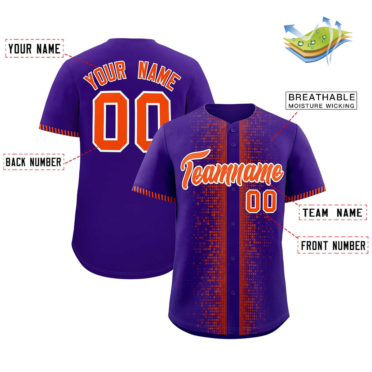 Custom Purple Orange Personalized Phonetic Rhythm Authentic Baseball Jersey | KXKSHOP