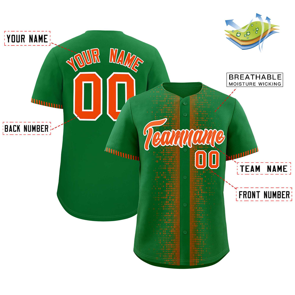 Custom Kelly Green Orange Personalized Phonetic Rhythm Authentic Baseball Jersey | KXKSHOP