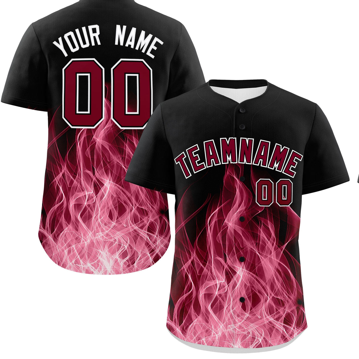 Custom Black Crimson White Flame Graffiti Pattern Personalization Baseball Jersey| KXKSHOP