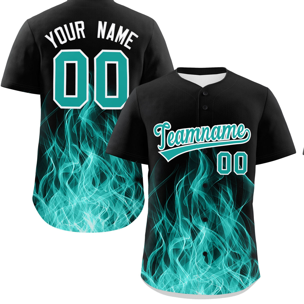 Custom Black Aqua White Flame Graffiti Pattern Personalization Baseball Jersey| KXKSHOP