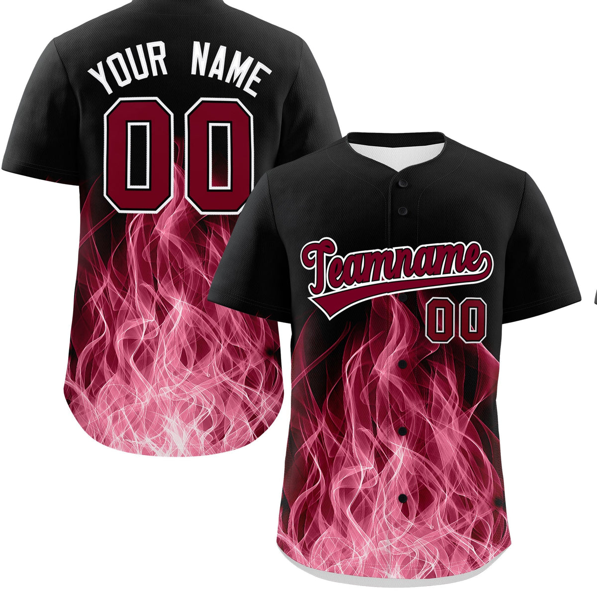 Custom Black Crimson White Flame Graffiti Pattern Personalization Baseball Jersey| KXKSHOP
