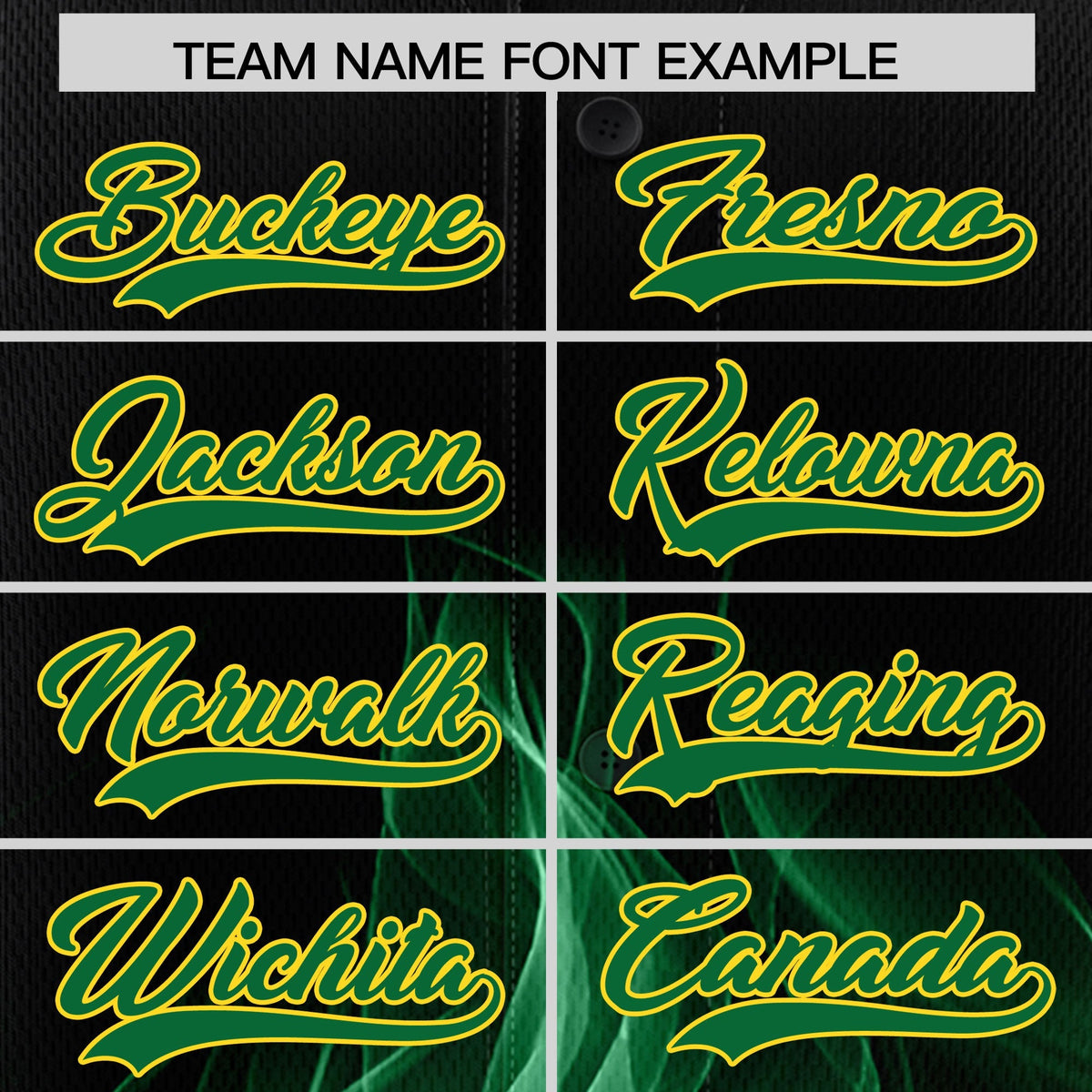 Custom Black Kelly Green Gold Flame Graffiti Pattern Personalization Baseball Jersey| KXKSHOP