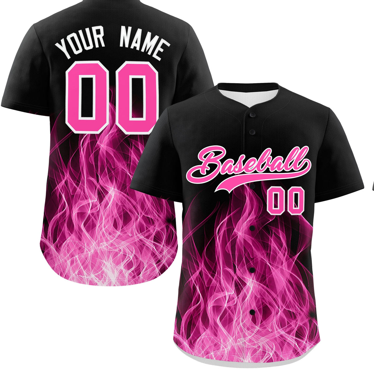 Custom Black Pink White Flame Graffiti Pattern Personalization Baseball Jersey| KXKSHOP