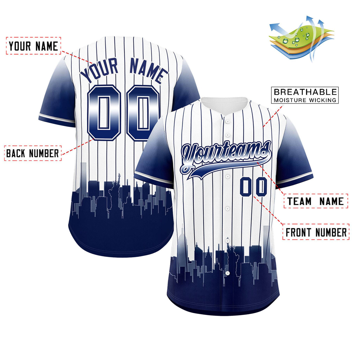 Custom White New York City Silhouette Authentic Baseball Jersey| KXKSHOP