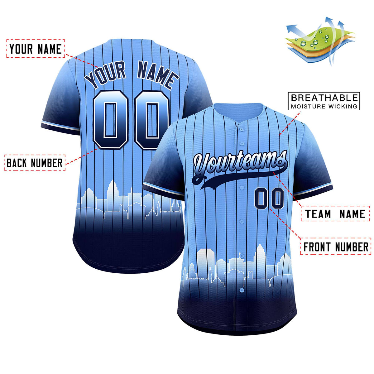 Custom Light Blue Tampa City Silhouette Authentic Baseball Jersey| KXKSHOP