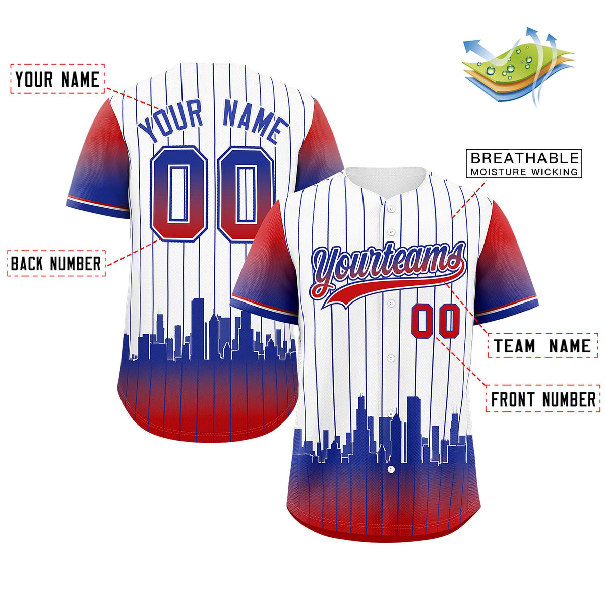Custom White Chicago City Silhouette Authentic Baseball Jersey| KXKSHOP