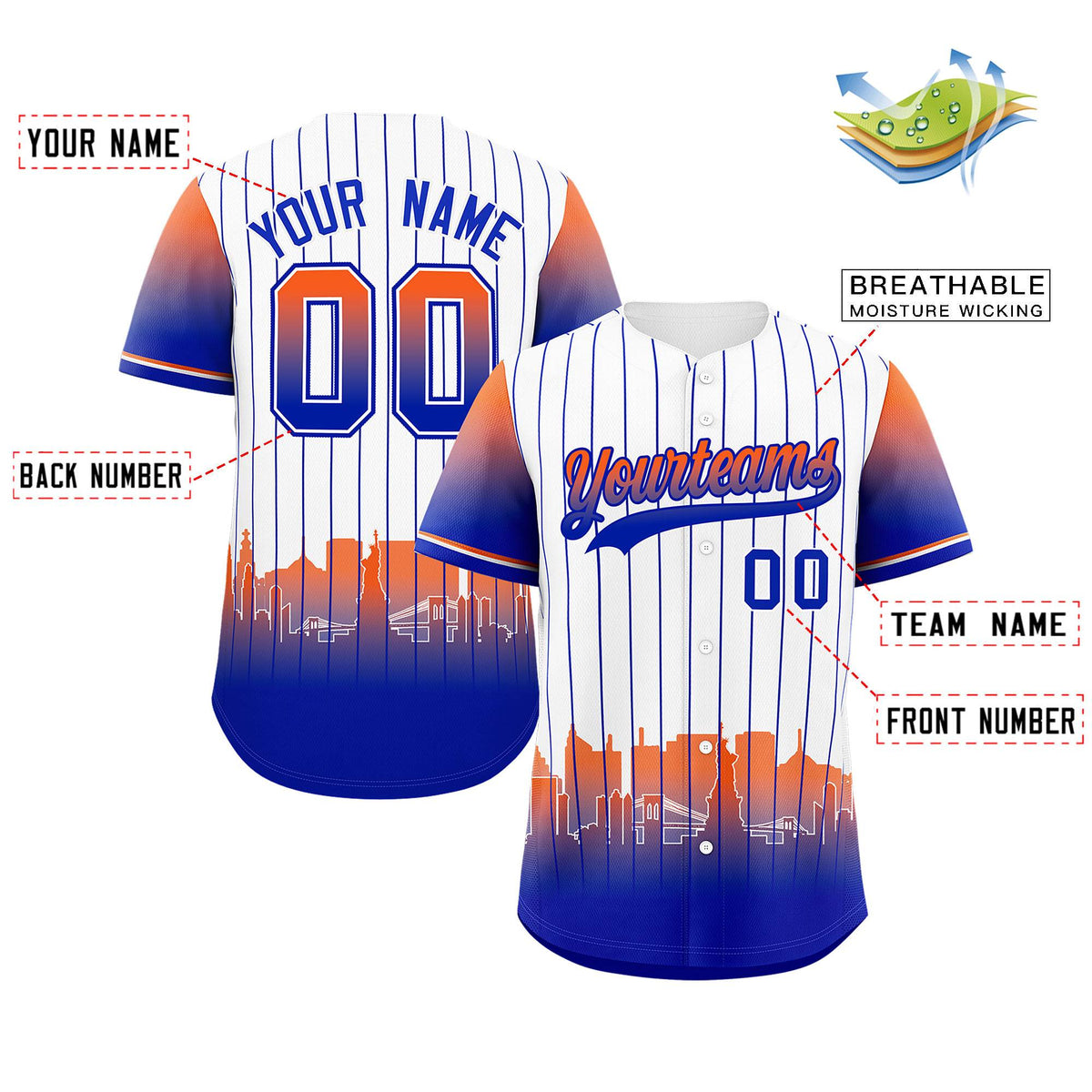 Custom White New York City Silhouette Authentic Baseball Jersey| KXKSHOP