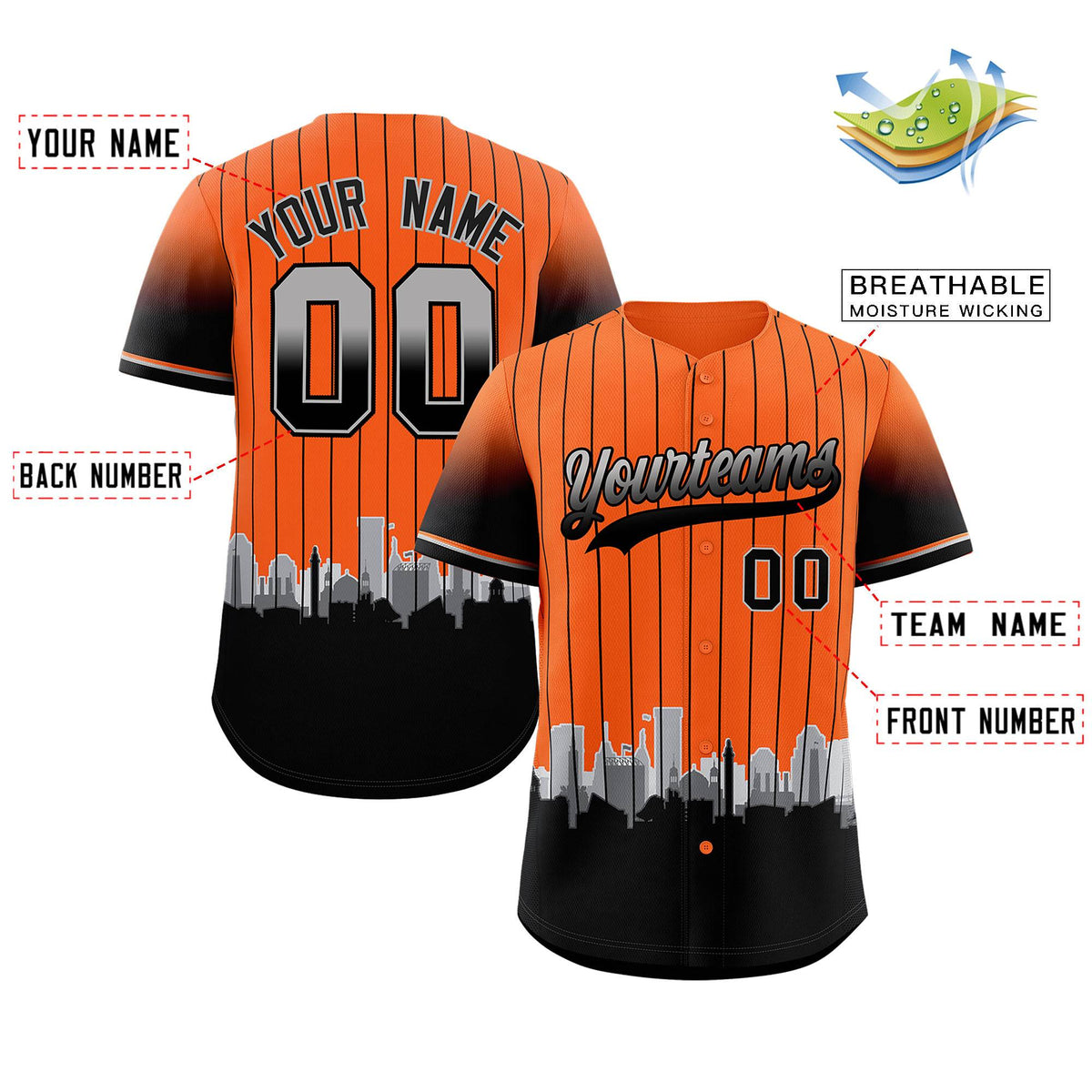 Custom Orange Baltimore City Silhouette Authentic Baseball Jersey| KXKSHOP