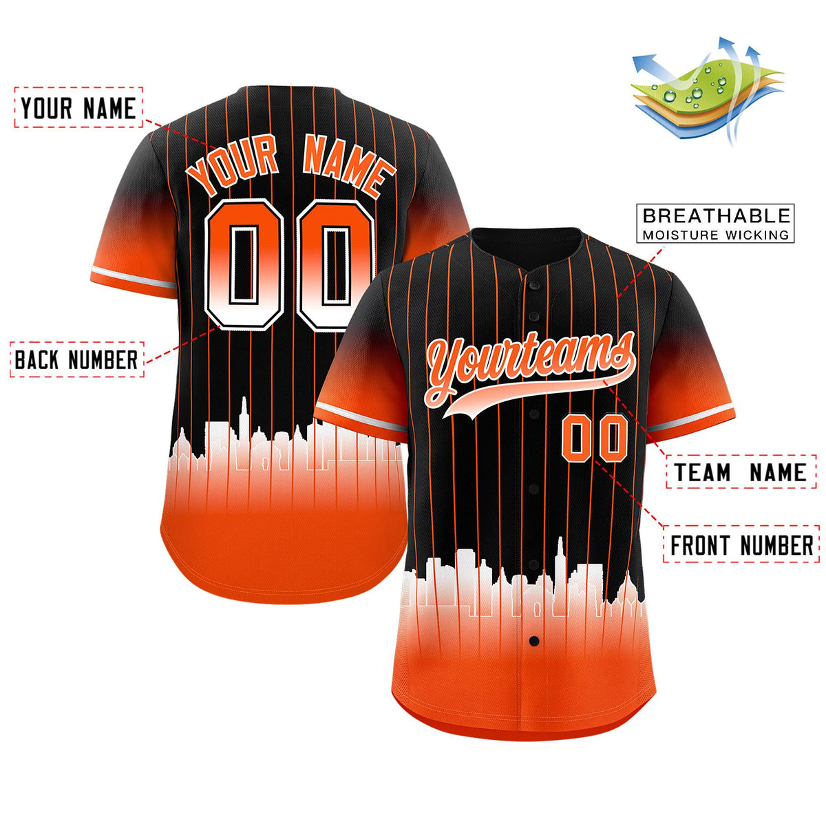 Custom Black San-Francisco City Silhouette Authentic Baseball Jersey| KXKSHOP