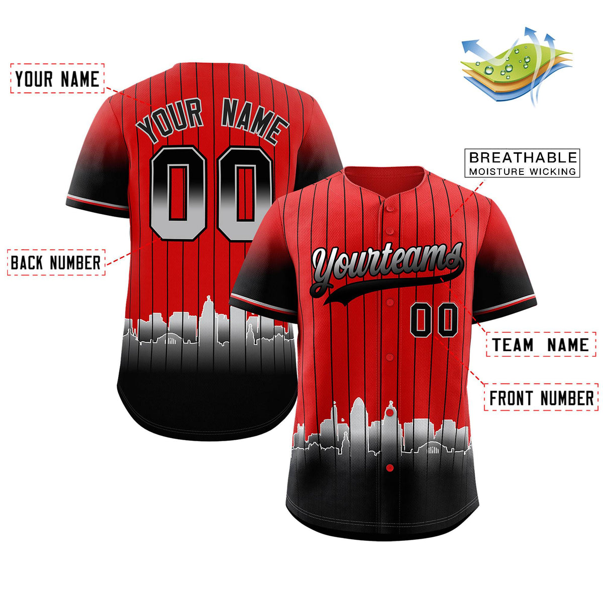 Custom Red Cincinnati City Silhouette Authentic Baseball Jersey| KXKSHOP