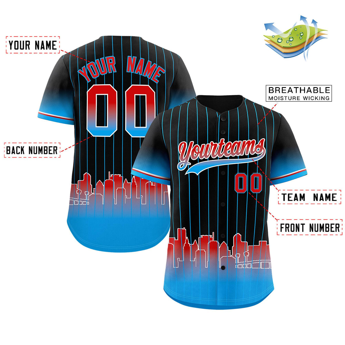Custom Black Miami City Silhouette Authentic Baseball Jersey| KXKSHOP