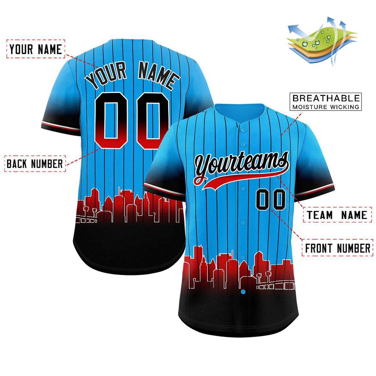 Custom Light Blue Miami City Silhouette Authentic Baseball Jersey| KXKSHOP