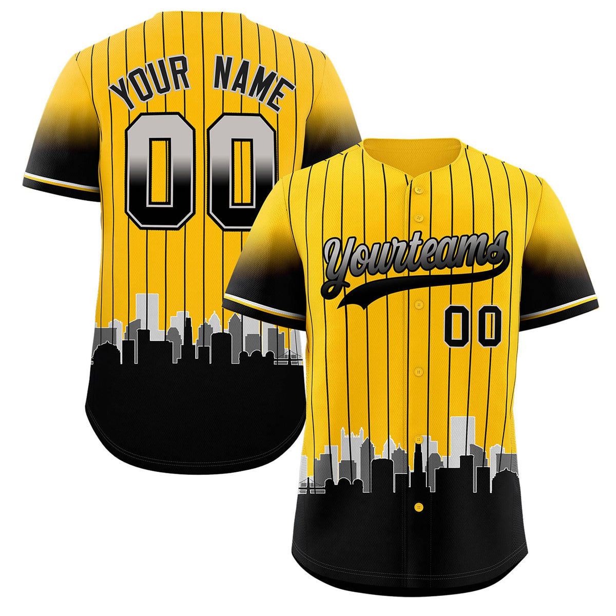 Custom Yellow Pittsburgh City Silhouette Authentic Baseball Jersey| KXKSHOP