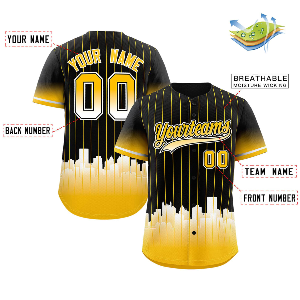 Custom Black Pittsburgh City Silhouette Authentic Baseball Jersey| KXKSHOP