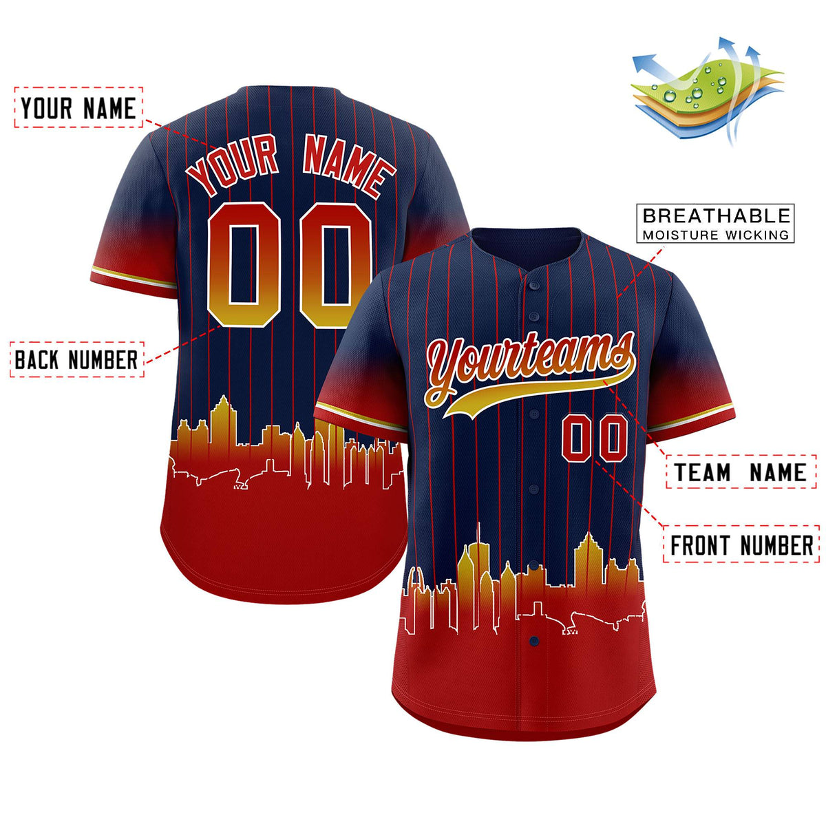 Custom Navy Atlanta City Silhouette Authentic Baseball Jersey| KXKSHOP