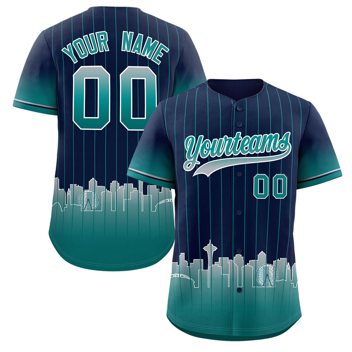 Custom Navy Seattle City Silhouette Authentic Baseball Jersey| KXKSHOP