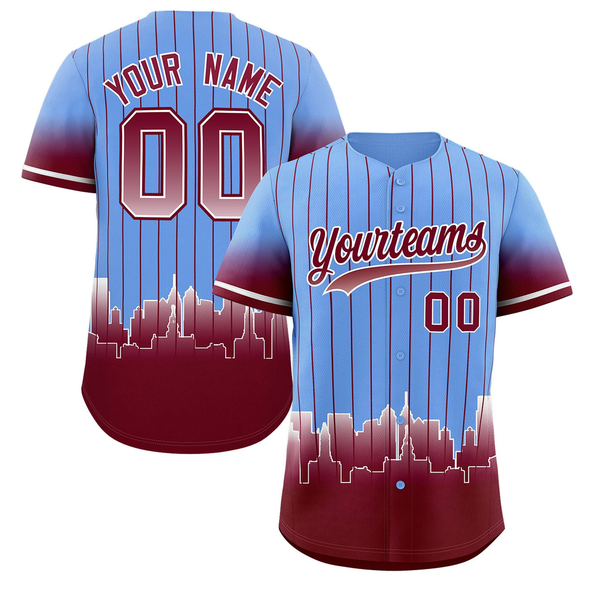 Custom Light Blue Philadelphia City Silhouette Authentic Baseball Jersey| KXKSHOP