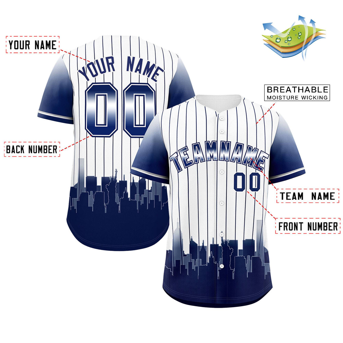 Custom White New York City Silhouette Authentic Baseball Jersey| KXKSHOP