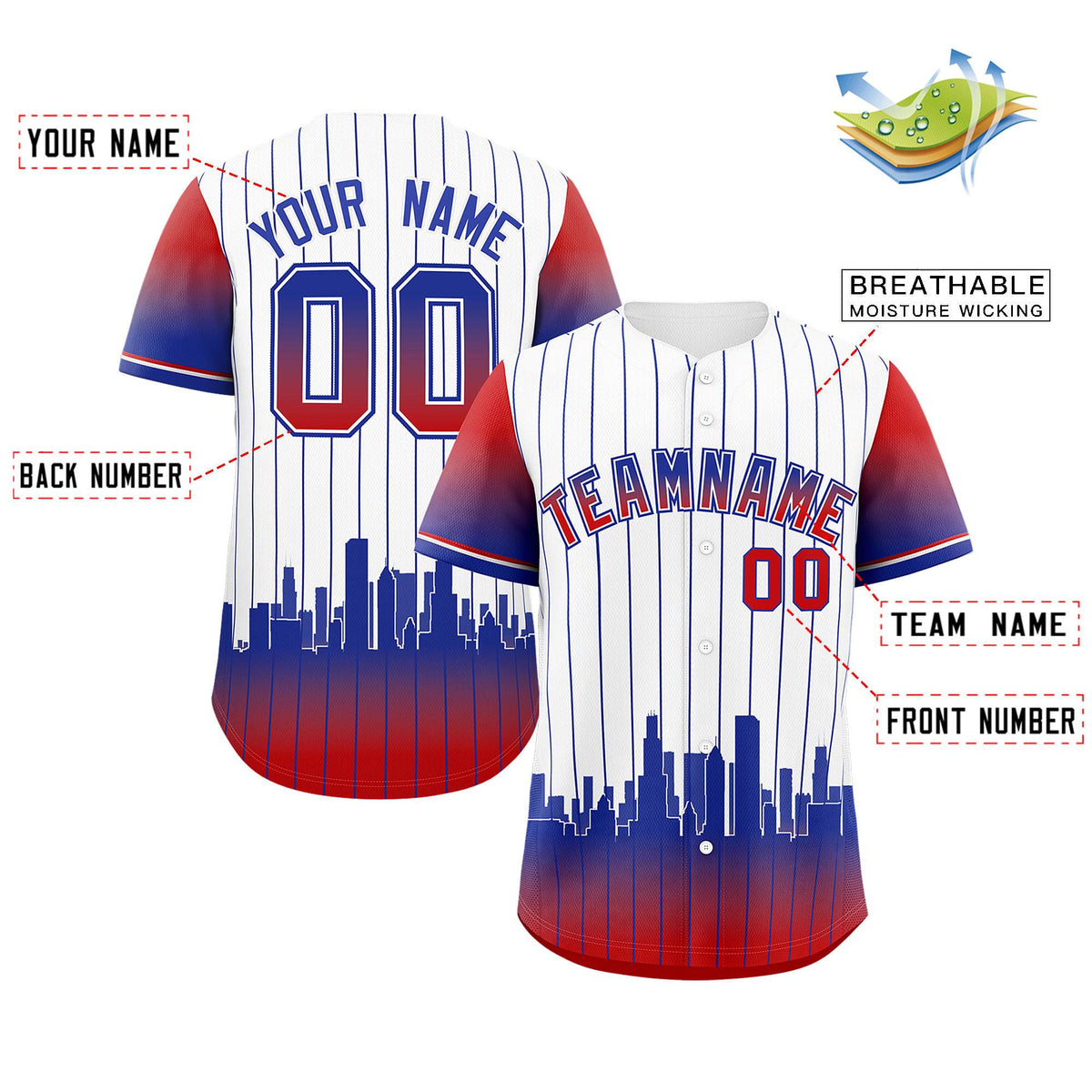 Custom White Chicago City Silhouette Authentic Baseball Jersey| KXKSHOP