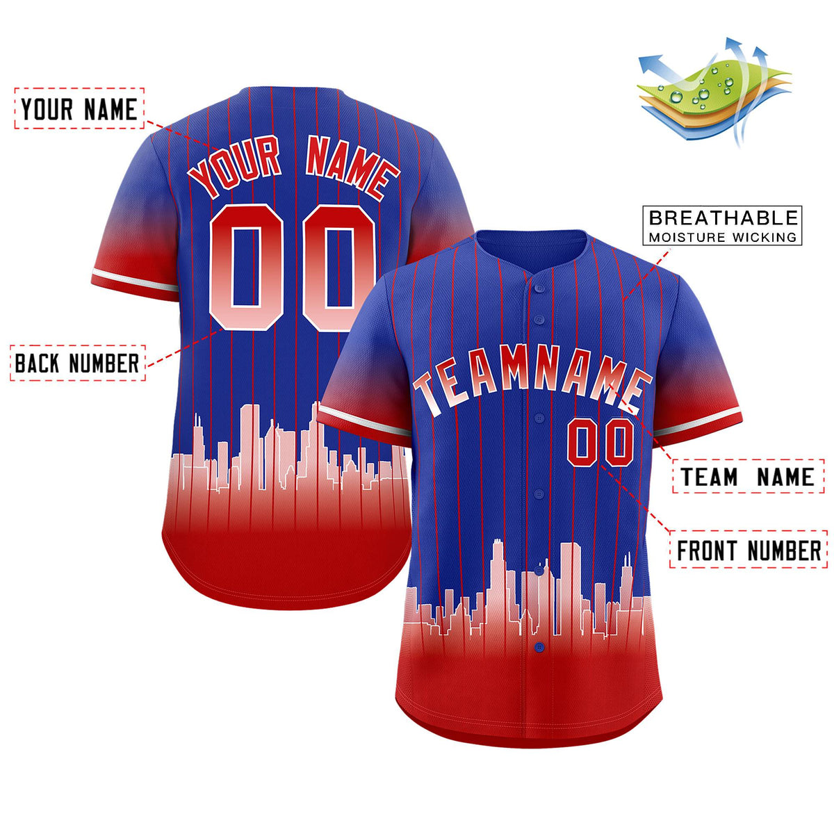 Custom Royal Chicago City Silhouette Authentic Baseball Jersey| KXKSHOP