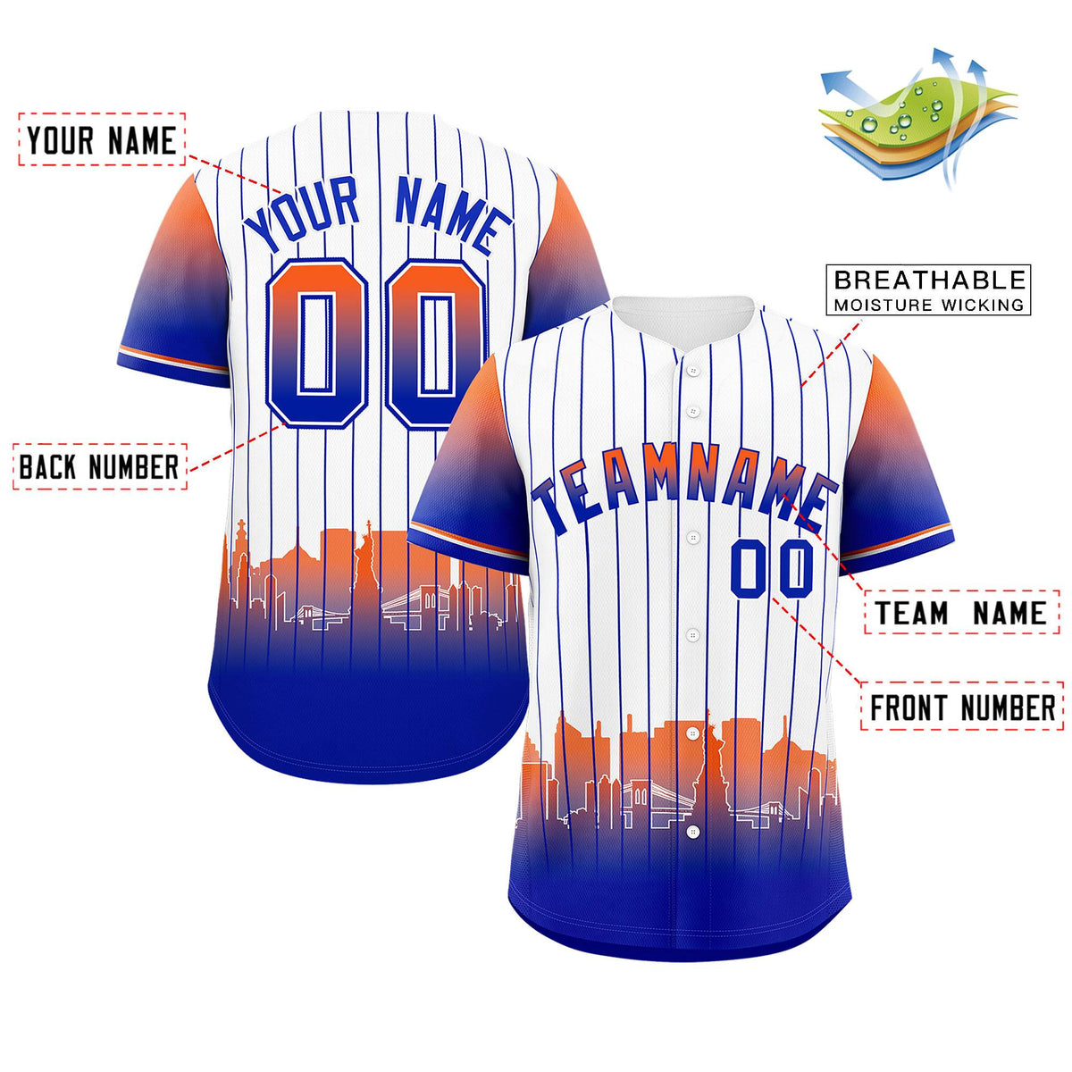Custom White New York City Silhouette Authentic Baseball Jersey| KXKSHOP