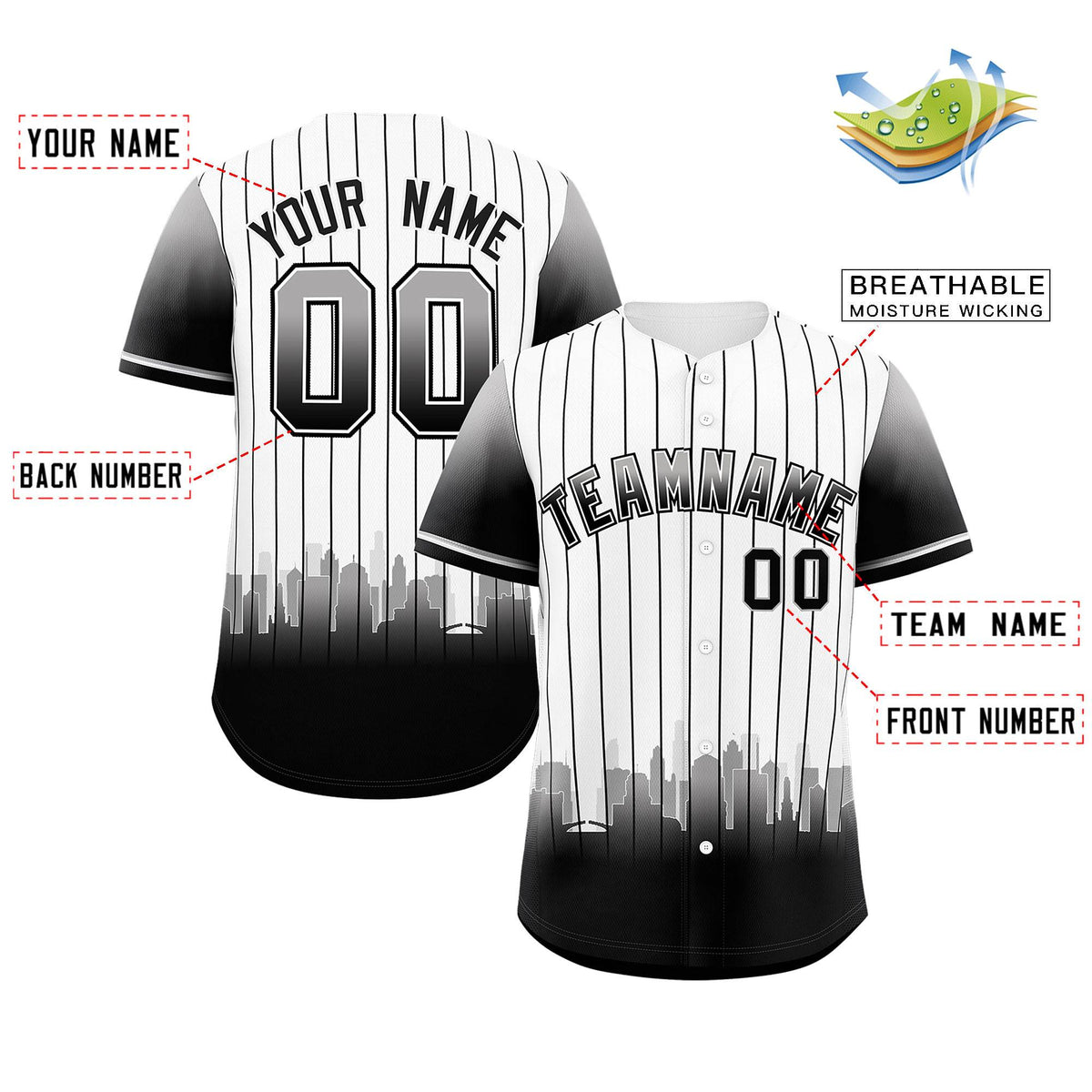 Custom White Chicago City Silhouette Authentic Baseball Jersey| KXKSHOP