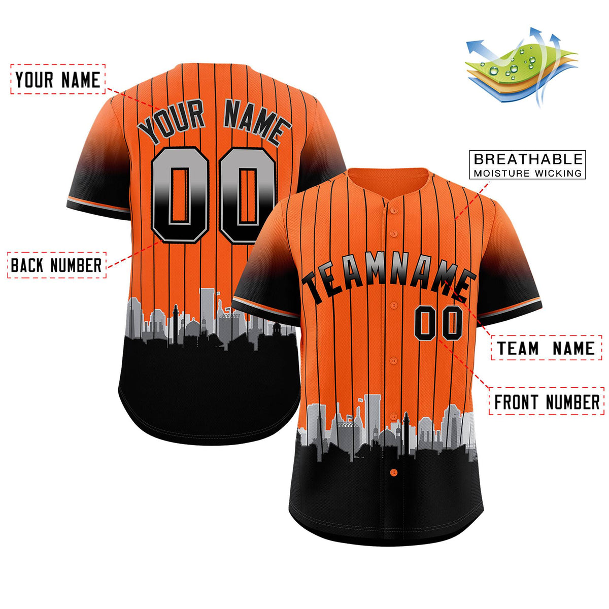 Custom Orange Baltimore City Silhouette Authentic Baseball Jersey| KXKSHOP