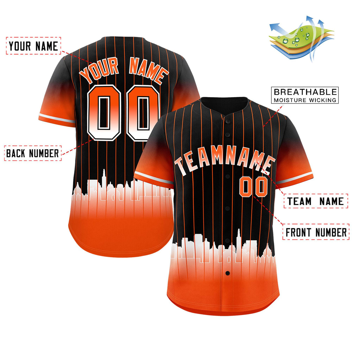 Custom Black San-Francisco City Silhouette Authentic Baseball Jersey| KXKSHOP